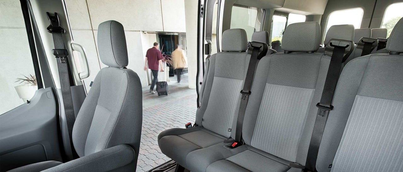 inside of a ford transit 12 passenger van