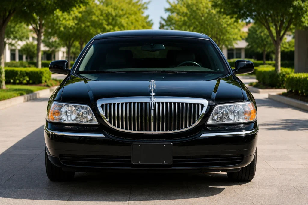 black stretch limousine front view