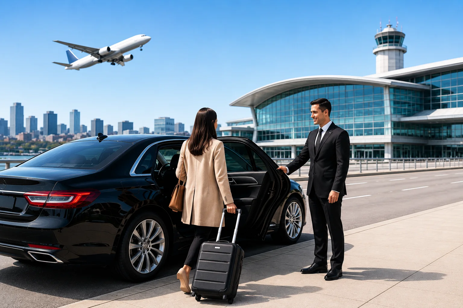 Boston airport car service luxury SUV outside Boston Logan International Airport terminal