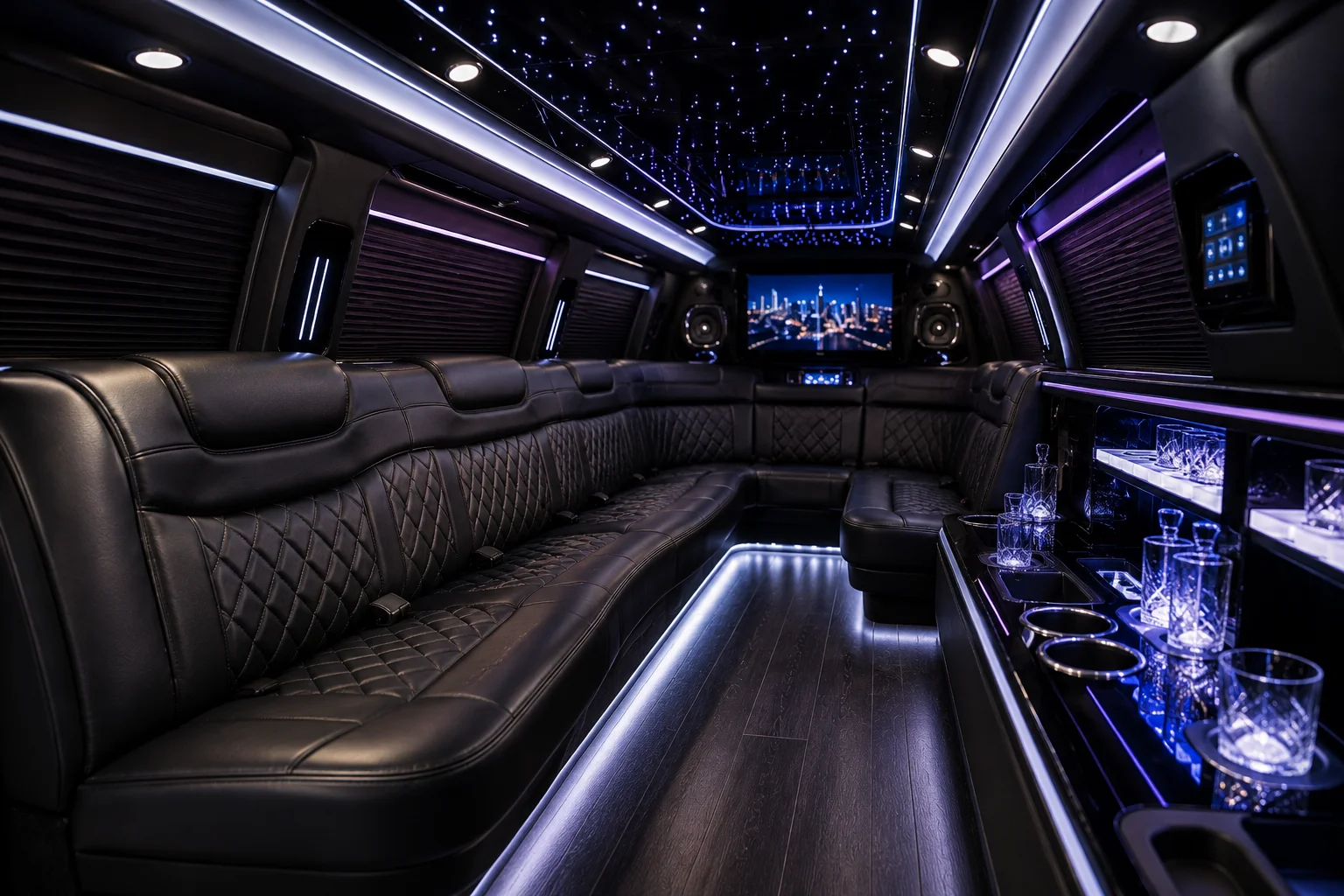 10 passenger stretch limo rental luxury interior seating