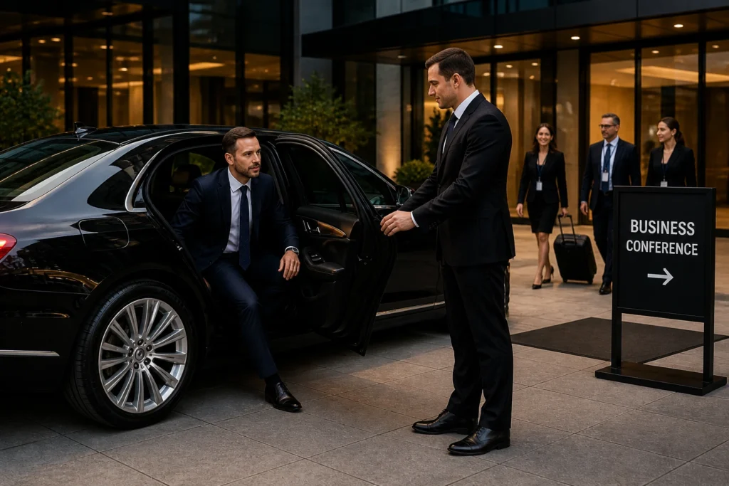 Executive chauffeur transportation for corporate meetings and business events with professional black car service by Empire Limousine