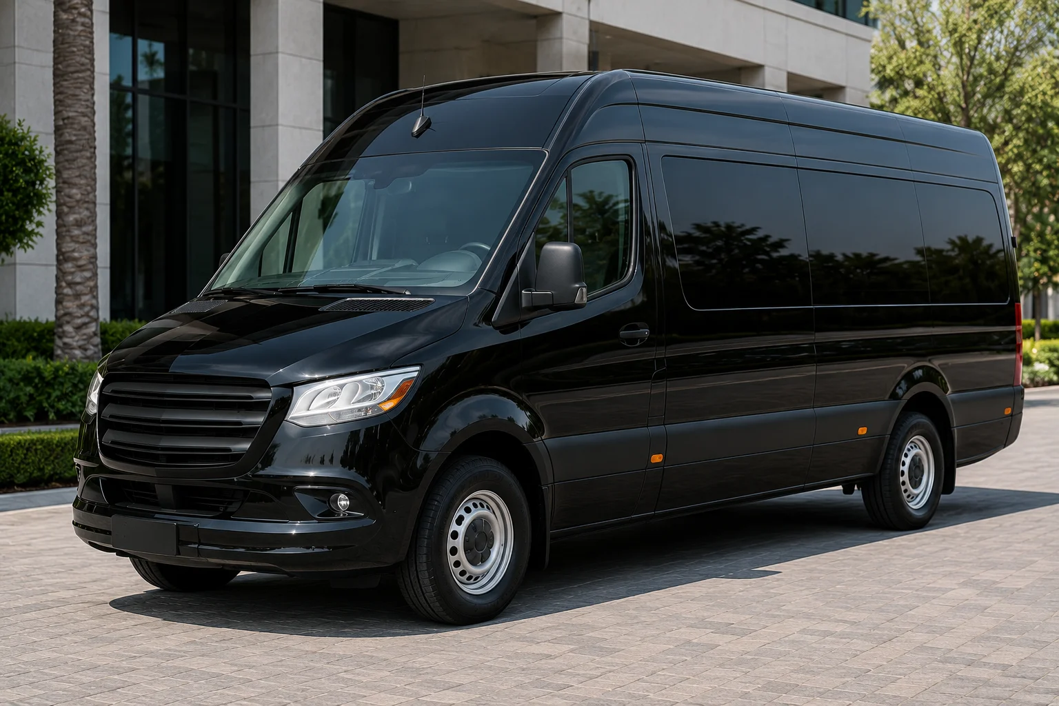 Luxury Sprinter Van front view for executive group chauffeur transportation