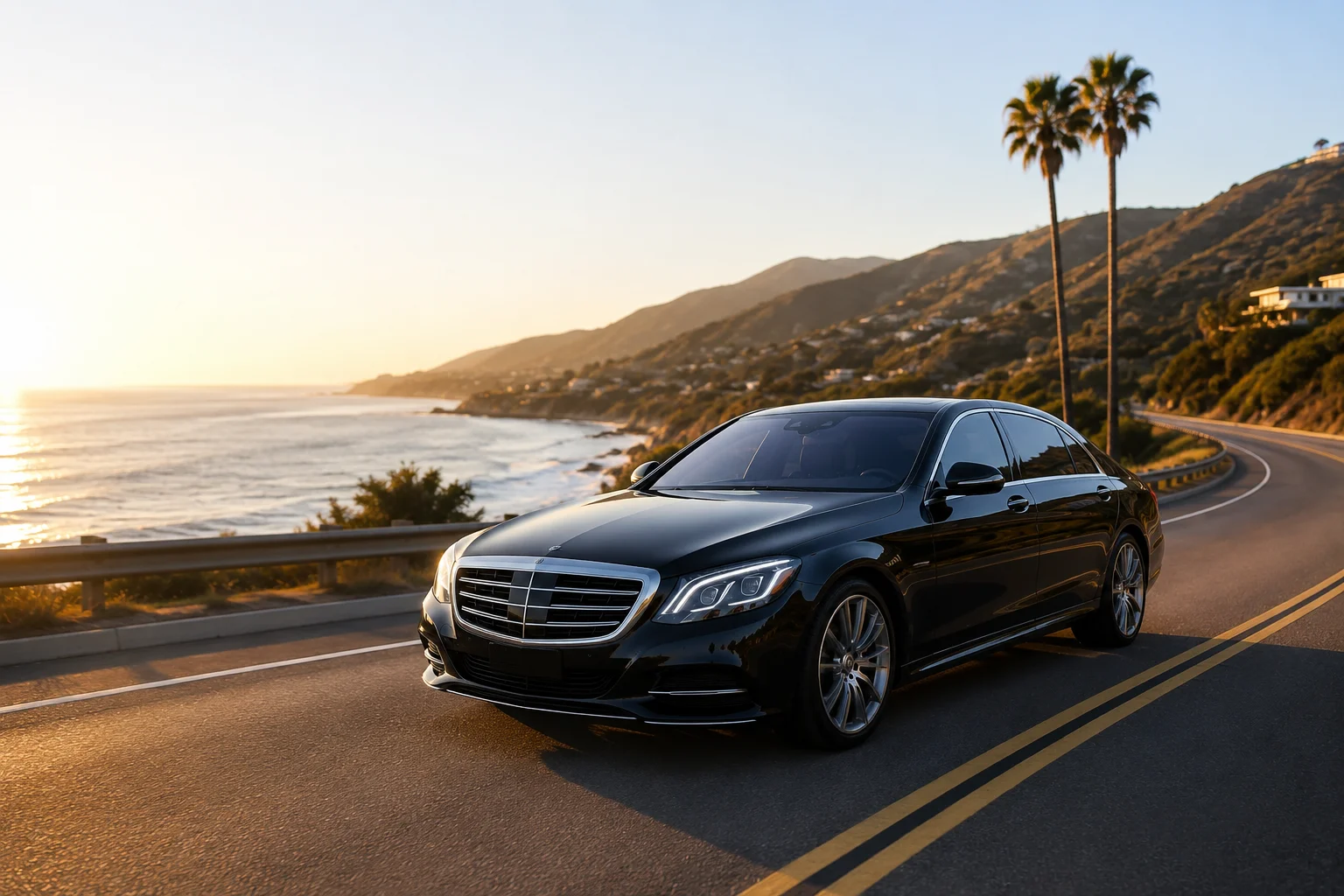 Black luxury SUV on Pacific Coast Highway for Malibu limo service