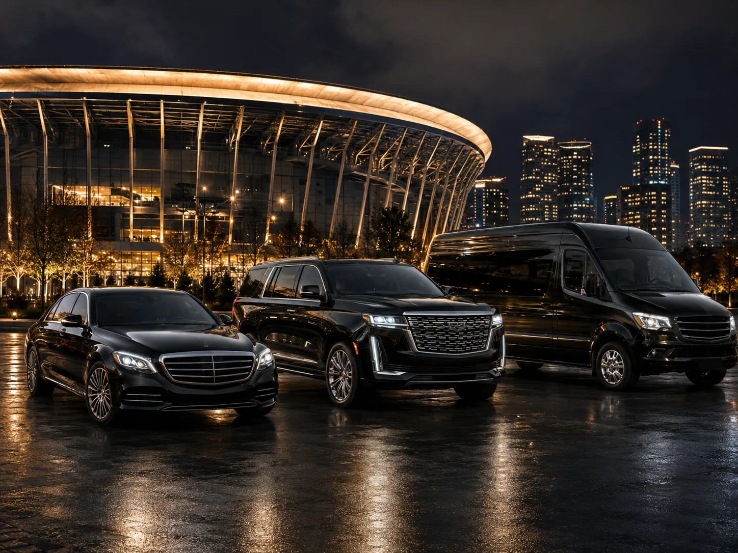 FIFA World Cup 2026 transportation USA with luxury black SUV and Sprinter van