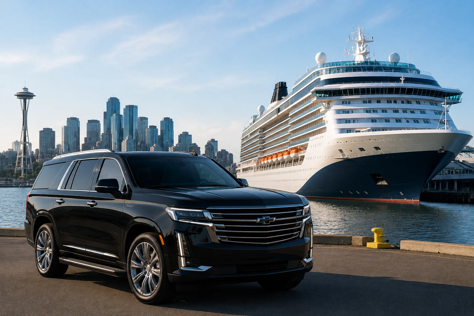 Seattle Cruise Terminal Car Service luxury SUV outside Pier 66