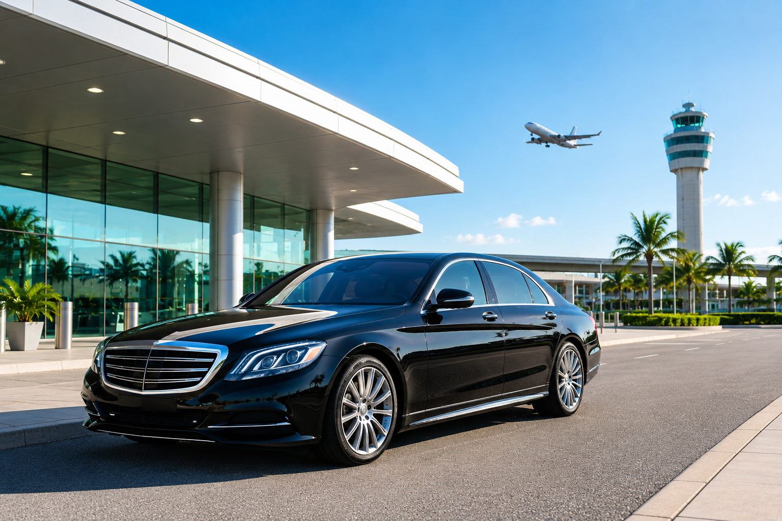 Luxury black car for Tampa Airport transfer service at Tampa International Airport