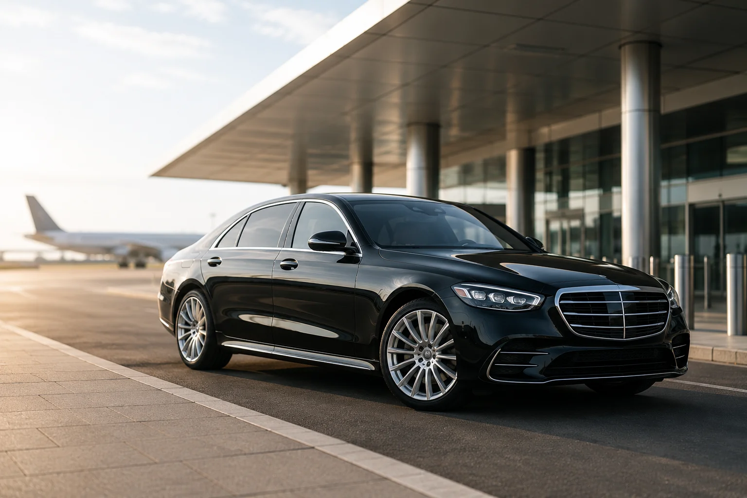 Professional airport car service with chauffeur-driven luxury sedan