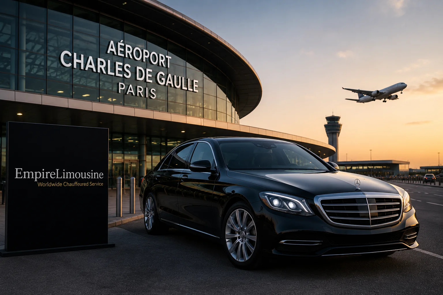 CDG airport car service chauffeur vehicle at Charles de Gaulle Airport in Paris