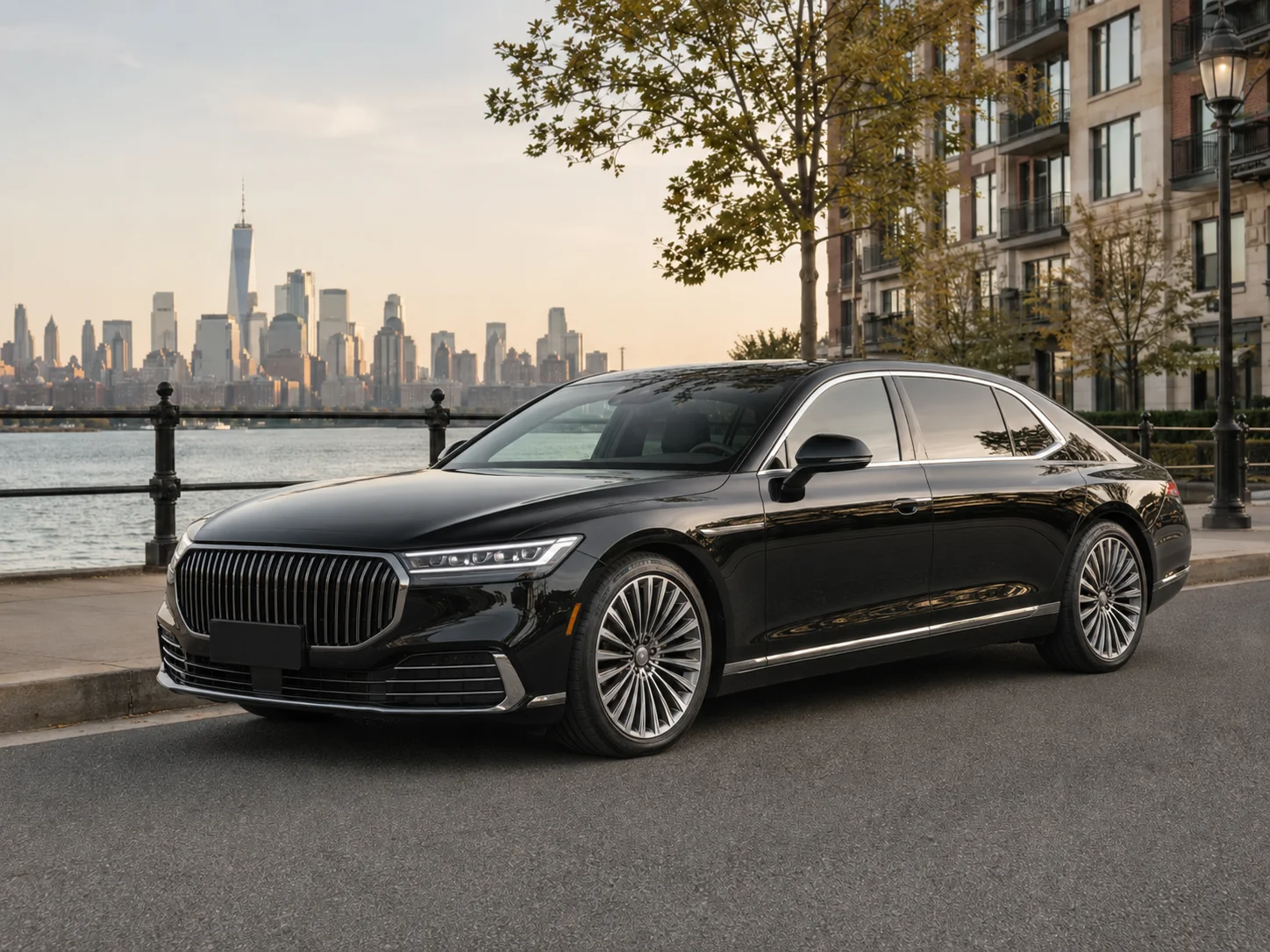 Luxury black car providing airport service in Hoboken New Jersey