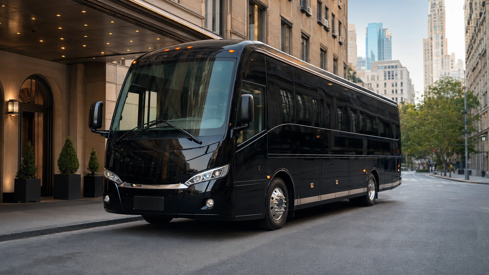 Black 24 to 36 passenger mini coach bus for NYC group transportation
