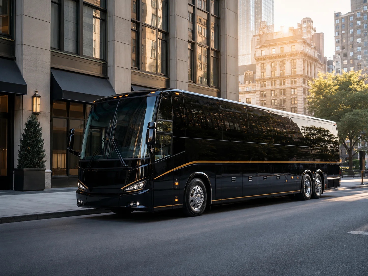Black charter bus for group transportation in New York City