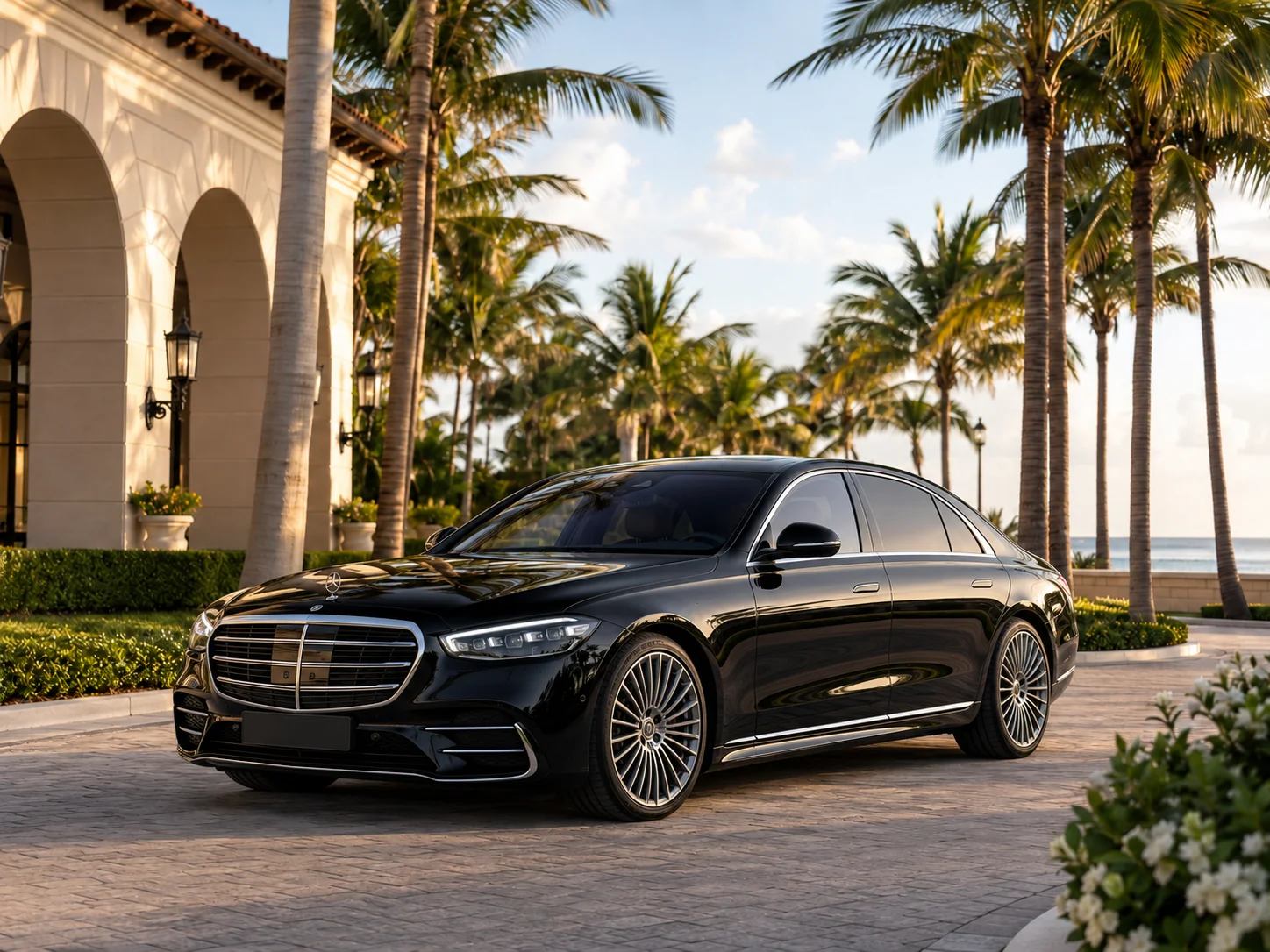 Black luxury sedan for Palm Beach limo and chauffeur service in Florida